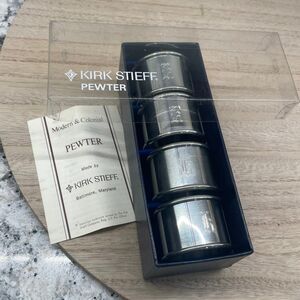 Kirk Stieff Pewter Napkin Rings Set in Box Modern & Colonial Vintage Table